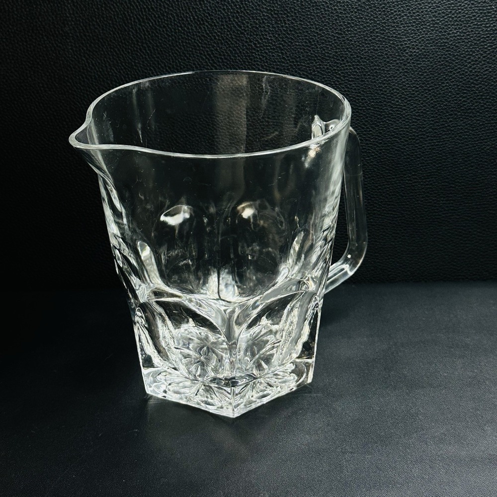 Vtg Heavy Clear Glass Paneled Pitcher 6 Panels Heavy bottom France 6.75" - Picture 2 of 10